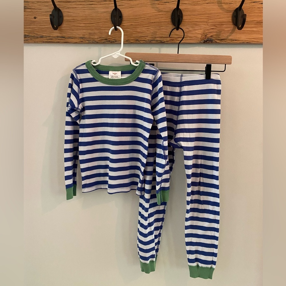 Hanna Andersson Blue and Green Striped Long John Pajama Set